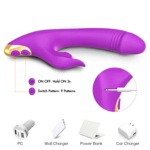 Premium Luxury Suction Rabbit USB Charger Purple Adult Luxury 