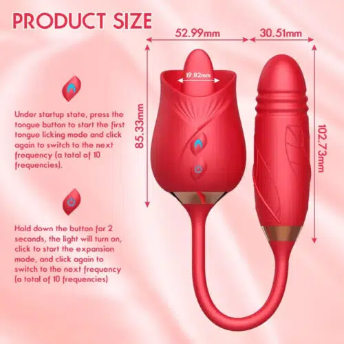 3 in 1 Au-Rose-Licking Rose Toy with Dildo Red Product Size Adult Luxury
