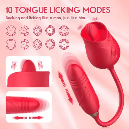 3 in 1 Au-Rose-Licking Rose Toy with Dildo 10 Tongue Licking Vibrator Modes Adult Luxury