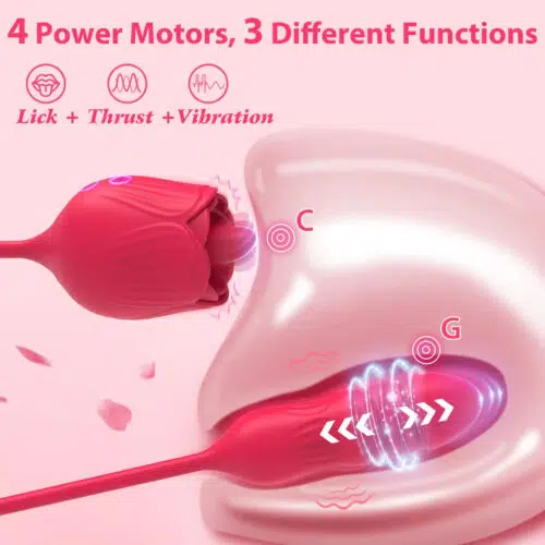 3 in 1 Au-Rose-Licking Rose Toy with Dildo Red Power Motor Vibrator Adult Luxury