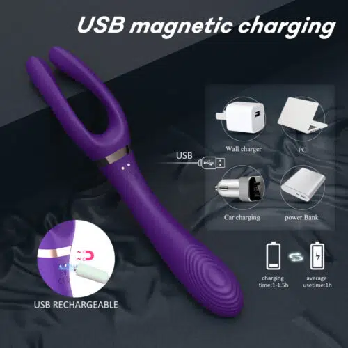 Couples Dual Pleasure Magic Vibe (Purple) USB Magnetic Charging Adult Luxury