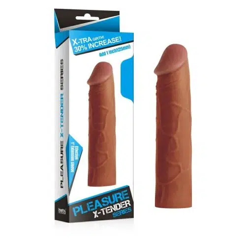 Add 2.5 cm Pleasure X Tender Penis Sleeve (Brown) Adult Luxury