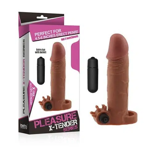 Add 2" Pleasure X Tender Vibrating Penis Sleeve (Brown) Adult Luxury