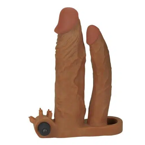 Add 40% Vibrating Double Penis Sleeve (Brown) Adult Luxury