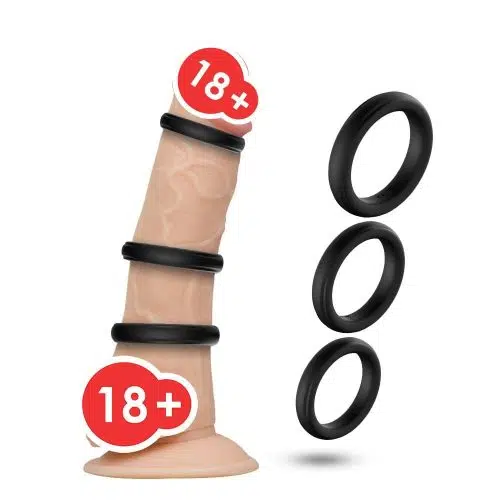 Black Stretchy Silicone Cock Ring Set (3 Pack) Adult Luxury