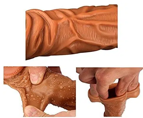 Humanlike Penis Sleeve With Ball Grip ( Brown) Adult Luxury