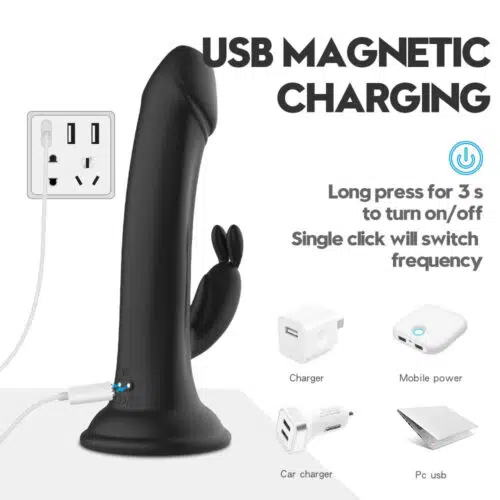 Satisfy Magic Rabbit Vibrator Dildo Black USB Charging Adult Luxury