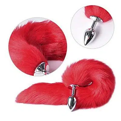 Stainless Steel Fox Tail Anal Butt Plug ( Red) Adult Luxury