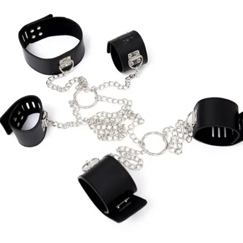 BDSM Leather Bondage Chain Restraint Gear Set