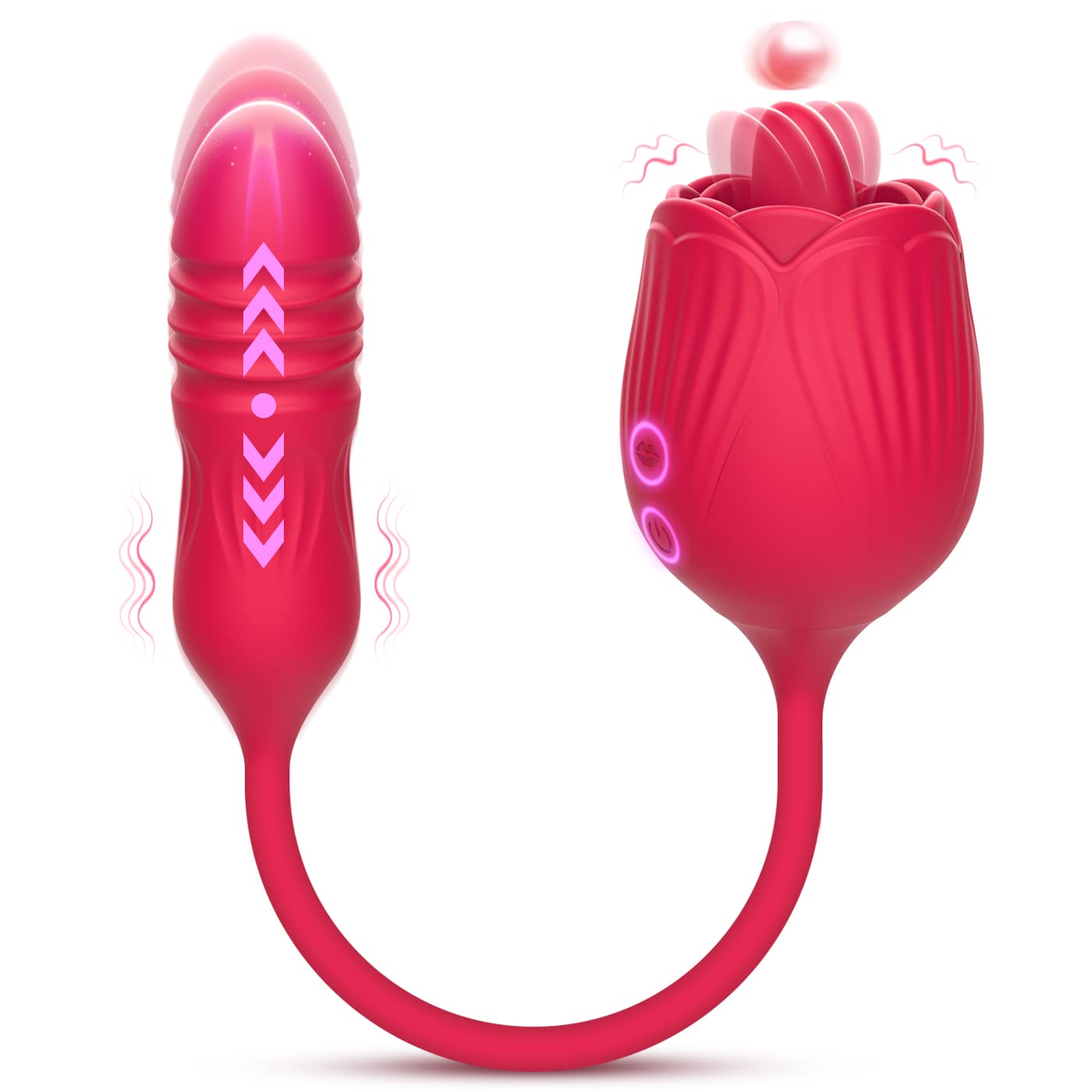 Rose Toy Vibrator for Women, Clitoris Licking Vibrator with Thrusting & Vibrating Butt Plug, Krumppo Upgraded 4 in 1 Nipple Massager Clitoris Stimulator Anal Vibrator